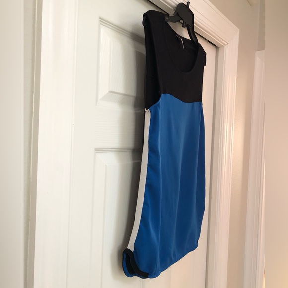 Worthington Color-block Mixed Media Blue/Black Tunic Tank Top Blouse - Picture 12 of 16